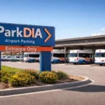 ParkDIA entrance with shuttle service at Denver International Airport parking.
