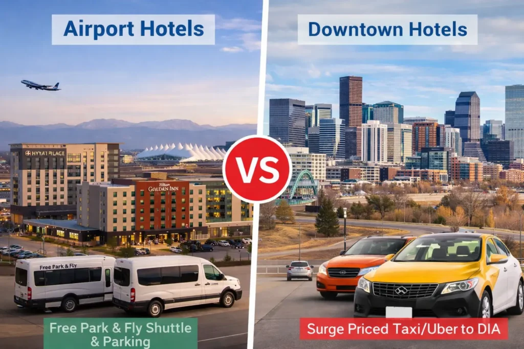 Cost comparison between airport hotels and downtown Denver hotels