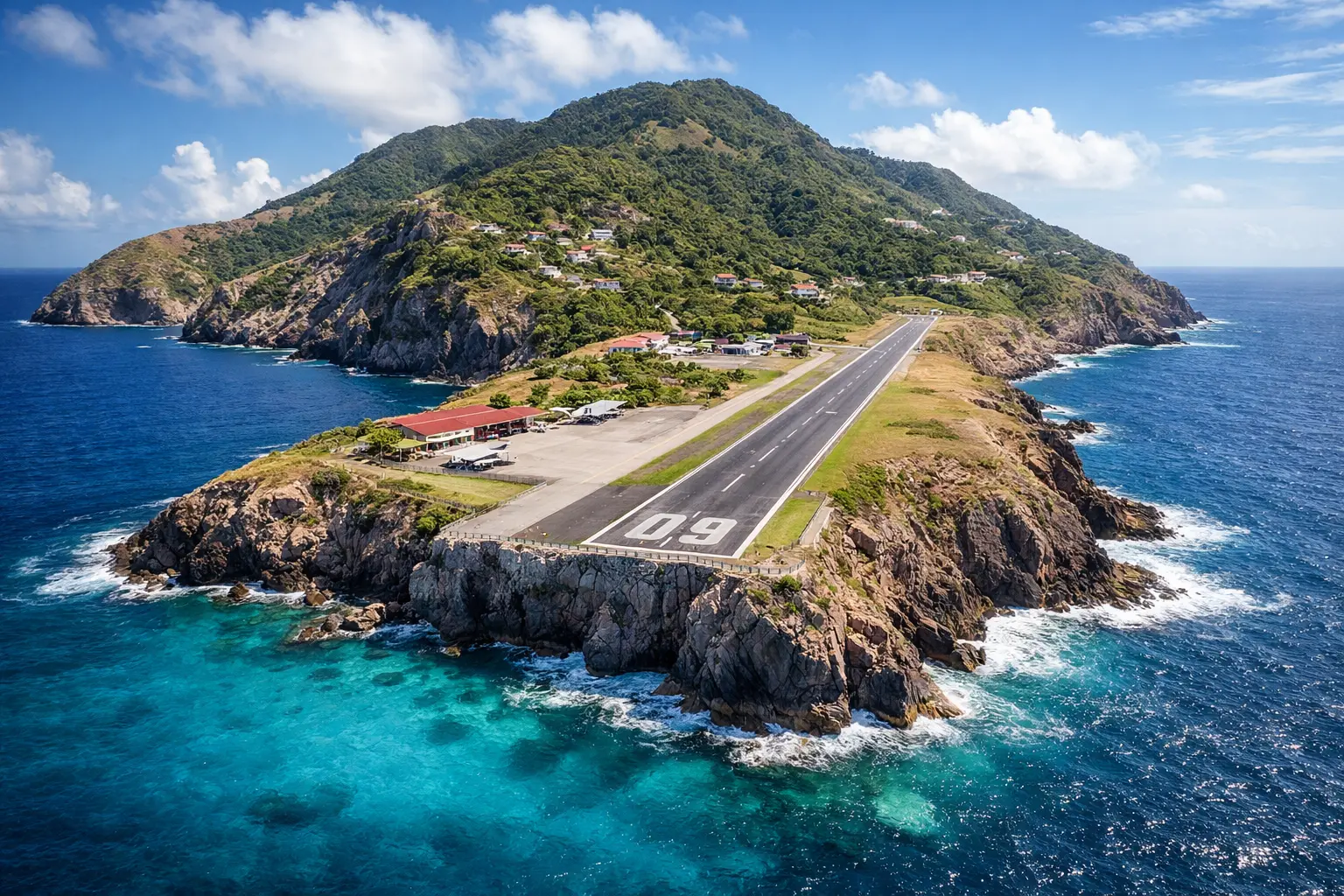 Juancho E. Yrausquin Airport runway – smallest airport in the world