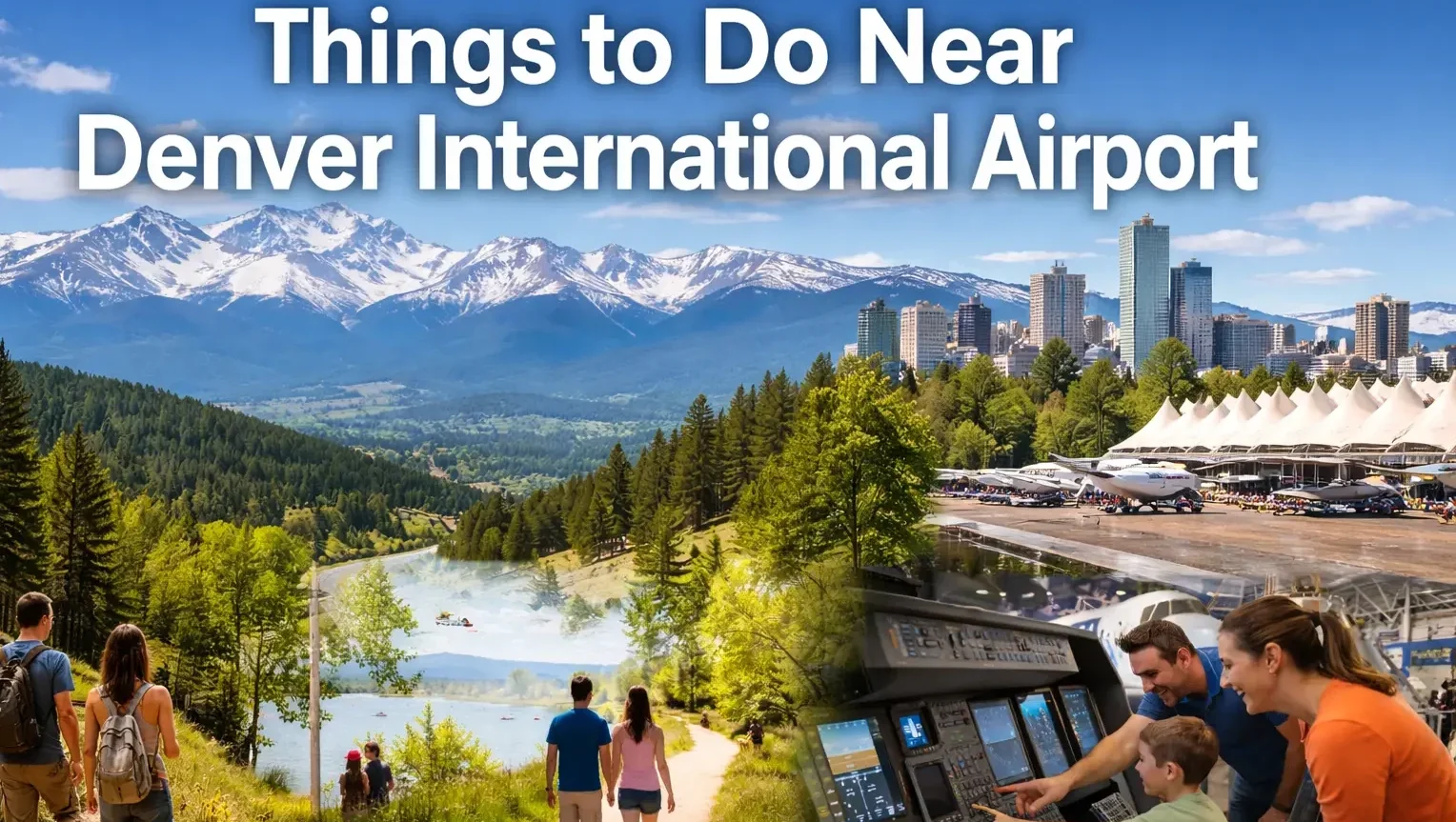 Things to do near Denver International Airport, showcasing outdoor activities, aviation exhibits, and the airport’s vibrant atmosphere.