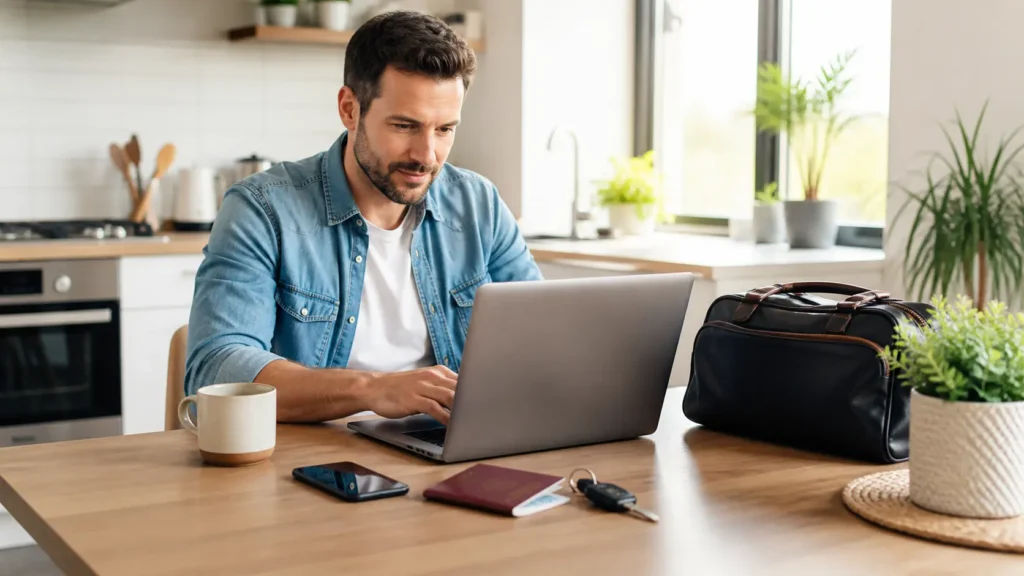 Traveler comparing airport parking prices online before a trip