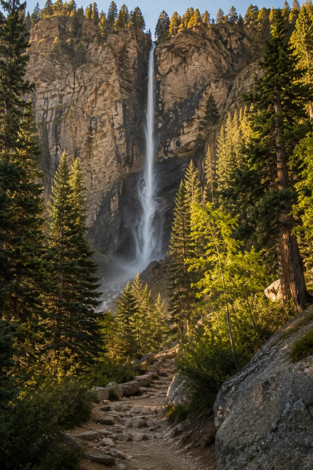 Elk Falls dropping down a granite cliff in Staunton State Park near Denver