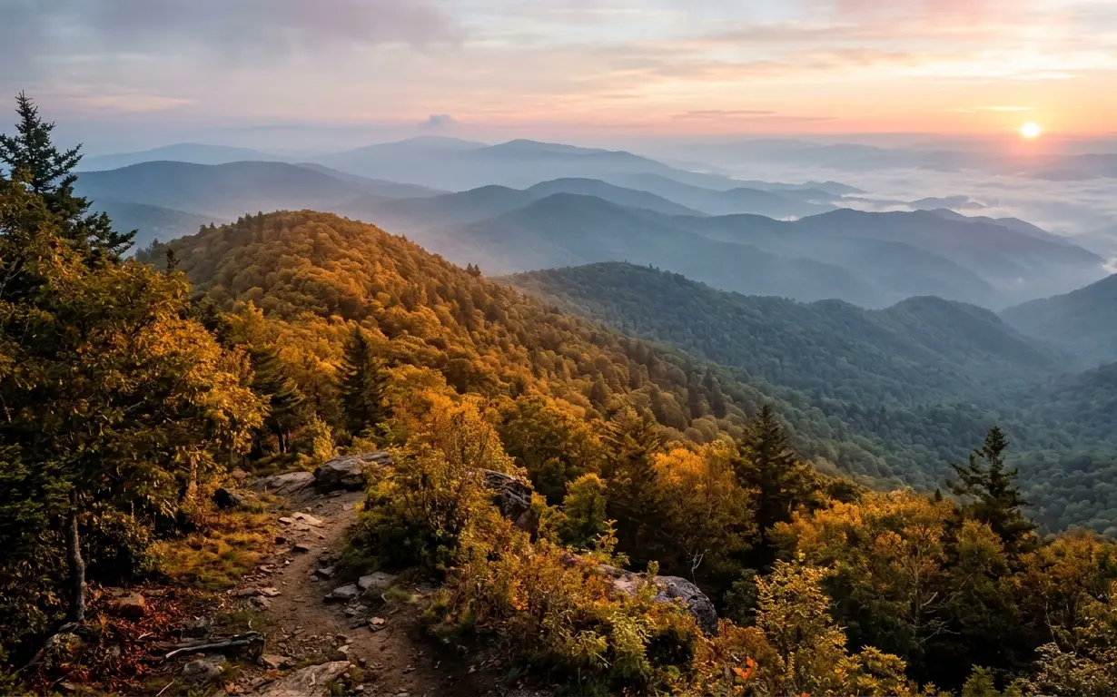 things to do in smoky mountains. Misty ridgelines of Great Smoky Mountains National Park at sunrise